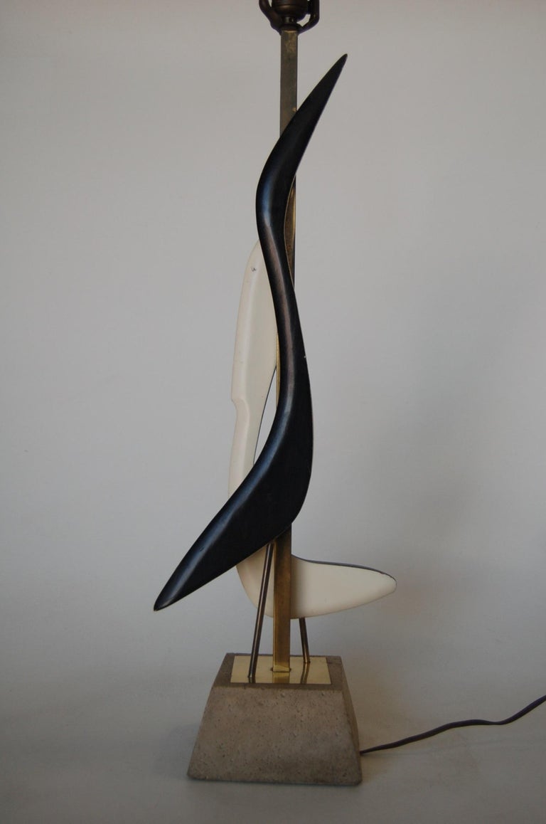 Modernist Mix-Media Brass Abstract Sculptural Table Lamp on Concrete Base