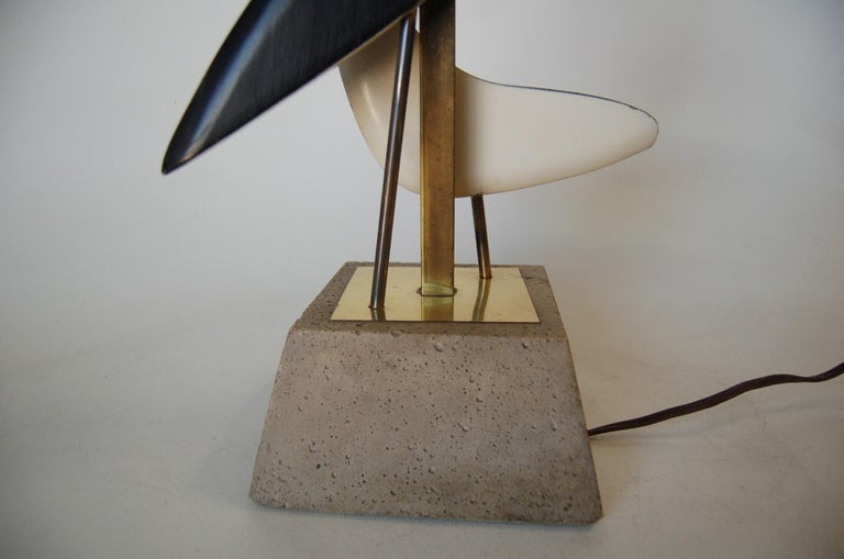 Modernist Mix-Media Brass Abstract Sculptural Table Lamp on Concrete Base
