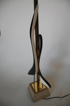 Modernist Mix-Media Brass Abstract Sculptural Table Lamp on Concrete Base
