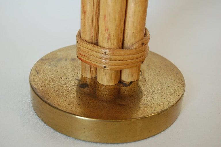 Restored Midcentury Six-Strand Rattan Table Lamp & Brass Base W/ Fancy Wrapping