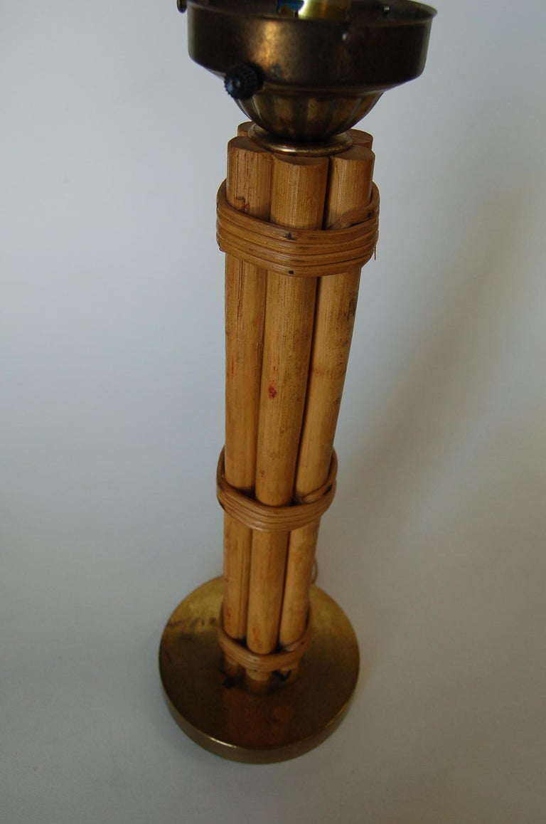 Restored Midcentury Six-Strand Rattan Table Lamp & Brass Base W/ Fancy Wrapping