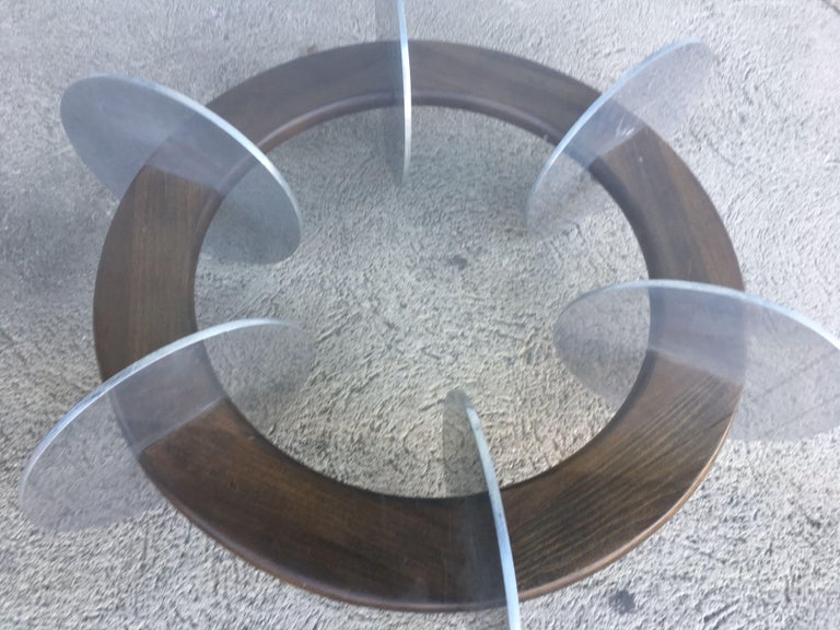 Knut Hesterberg Inspired Round Walnut and Stainless Steel Coffee Table