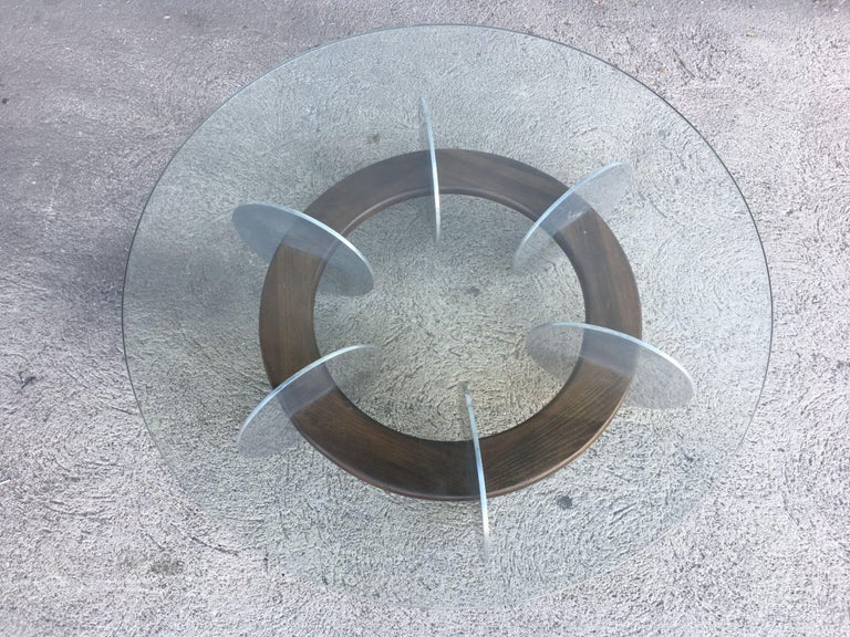 Knut Hesterberg Inspired Round Walnut and Stainless Steel Coffee Table
