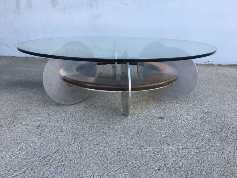Knut Hesterberg Inspired Round Walnut and Stainless Steel Coffee Table