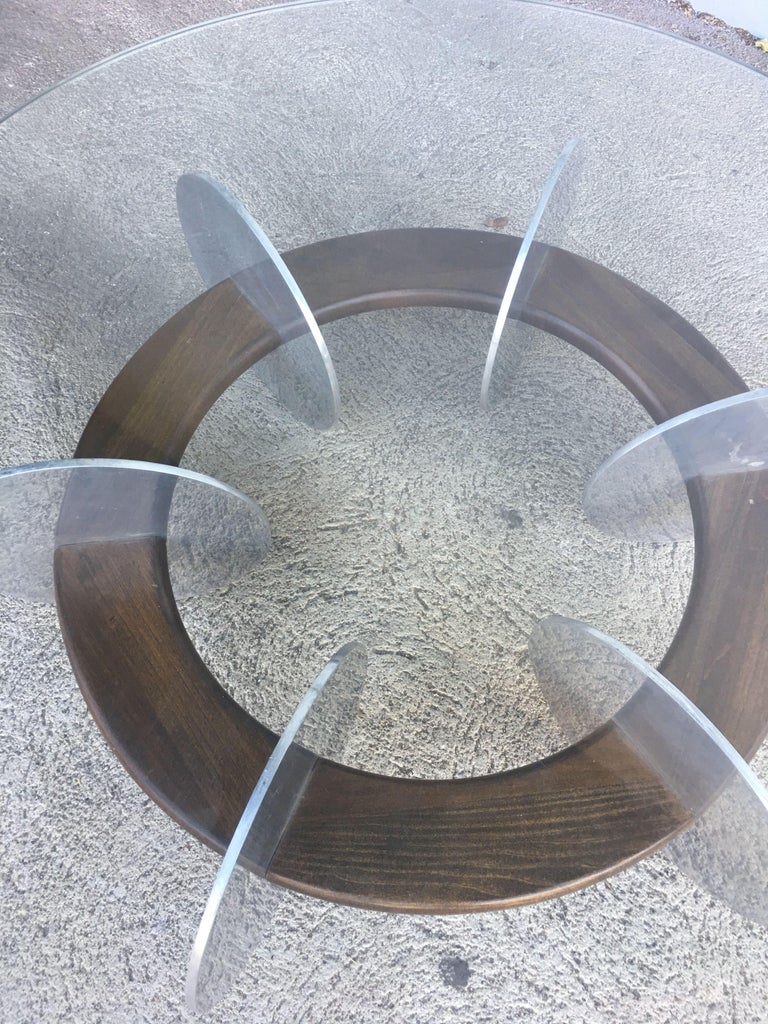 Knut Hesterberg Inspired Round Walnut and Stainless Steel Coffee Table