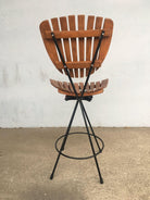 Arthur Umanoff Style Slate Bar Stool with Black Wrought Iron Base