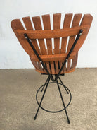 Arthur Umanoff Style Slate Bar Stool with Black Wrought Iron Base