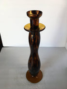 Large Hand Blown Amber Murano Glass Candlestick Holder