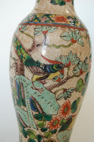 Post War Hand Painted Asian Floral Ceramic Table Lamp