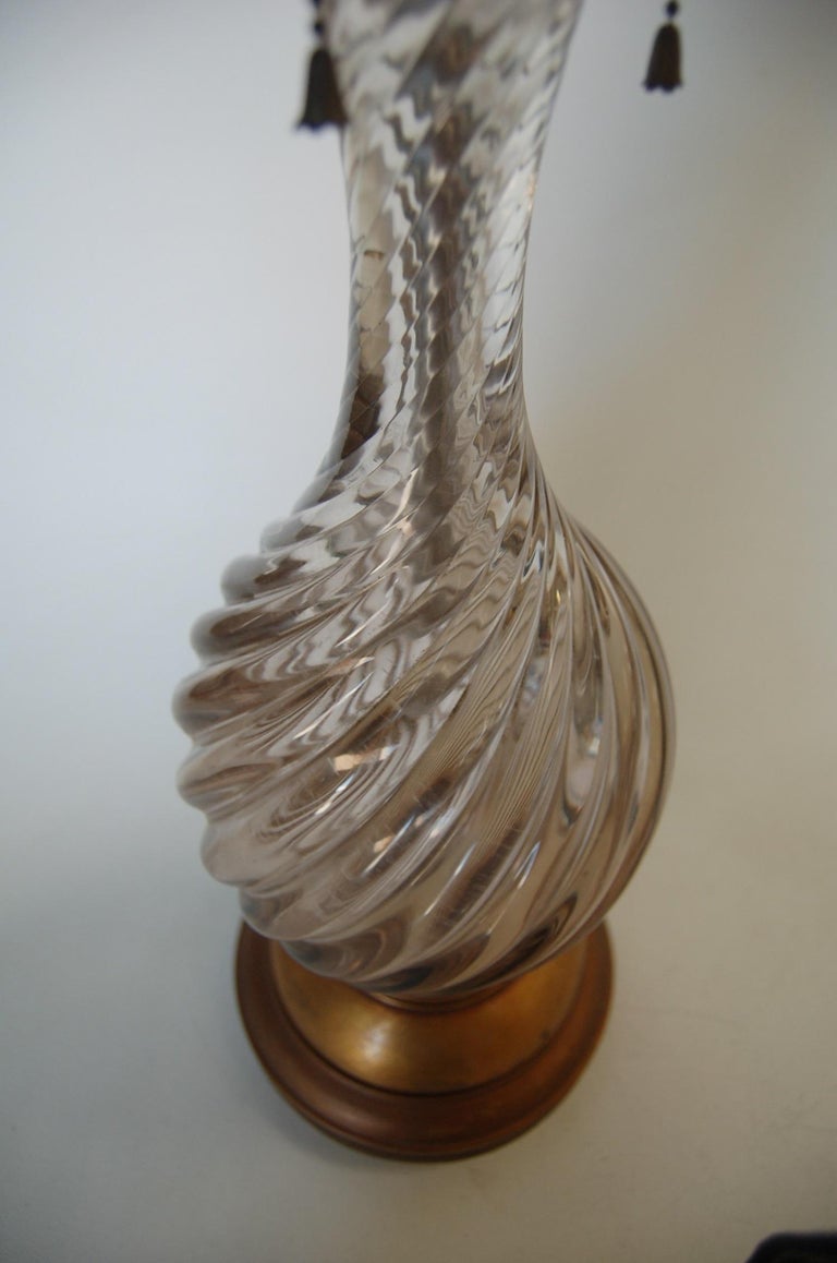 Italian Pink Metalic Swirled Murano Glass Table Lamp on Gold Wood Base