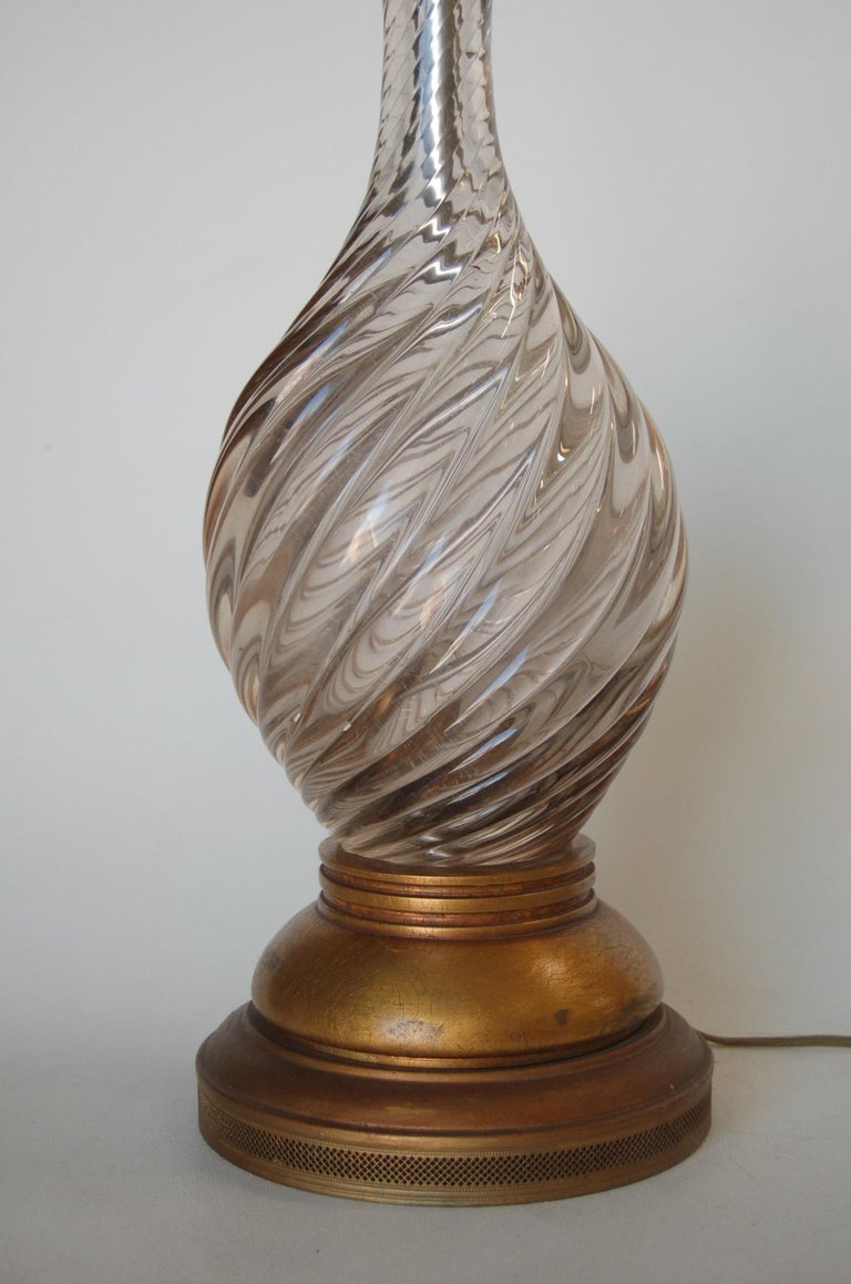 Italian Pink Metalic Swirled Murano Glass Table Lamp on Gold Wood Base