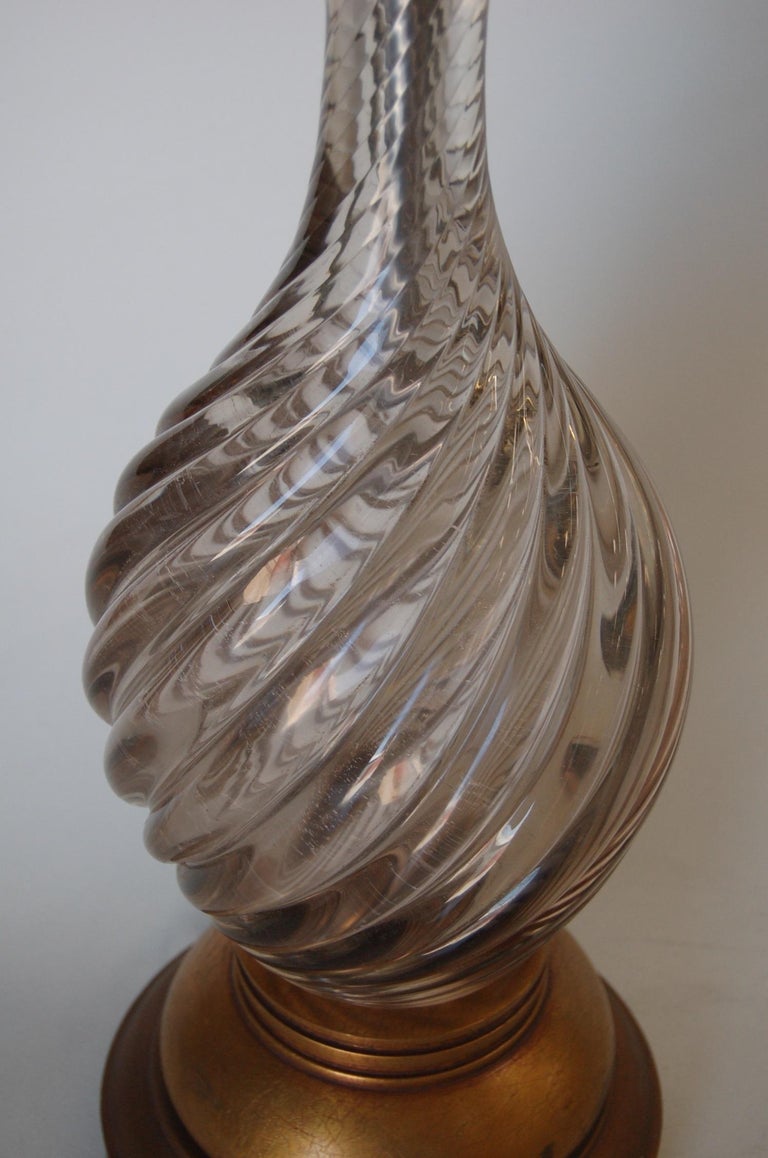 Italian Pink Metalic Swirled Murano Glass Table Lamp on Gold Wood Base