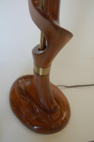 Freeform Abstract Carved Mahogany Table Lamp with Brass Accents, Jascha Heifetz