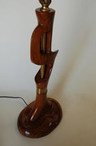 Freeform Abstract Carved Mahogany Table Lamp with Brass Accents, Jascha Heifetz
