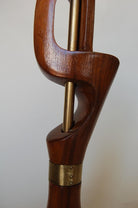 Freeform Abstract Carved Mahogany Table Lamp with Brass Accents, Jascha Heifetz