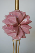 Midcentury Brass Spindel Table Lamp with Ceramic Flower Accent
