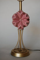 Midcentury Brass Spindel Table Lamp with Ceramic Flower Accent