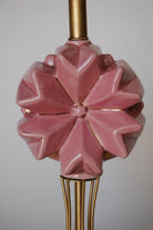 Midcentury Brass Spindel Table Lamp with Ceramic Flower Accent