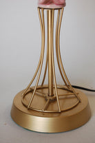 Midcentury Brass Spindel Table Lamp with Ceramic Flower Accent