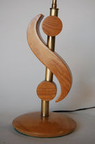 Carved Oak and Brass Biomorphic Modernist Table Lamp, Pair