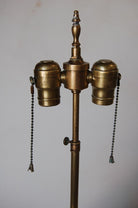 Carved Oak and Brass Biomorphic Modernist Table Lamp, Pair