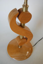 Carved Oak and Brass Biomorphic Modernist Table Lamp, Pair
