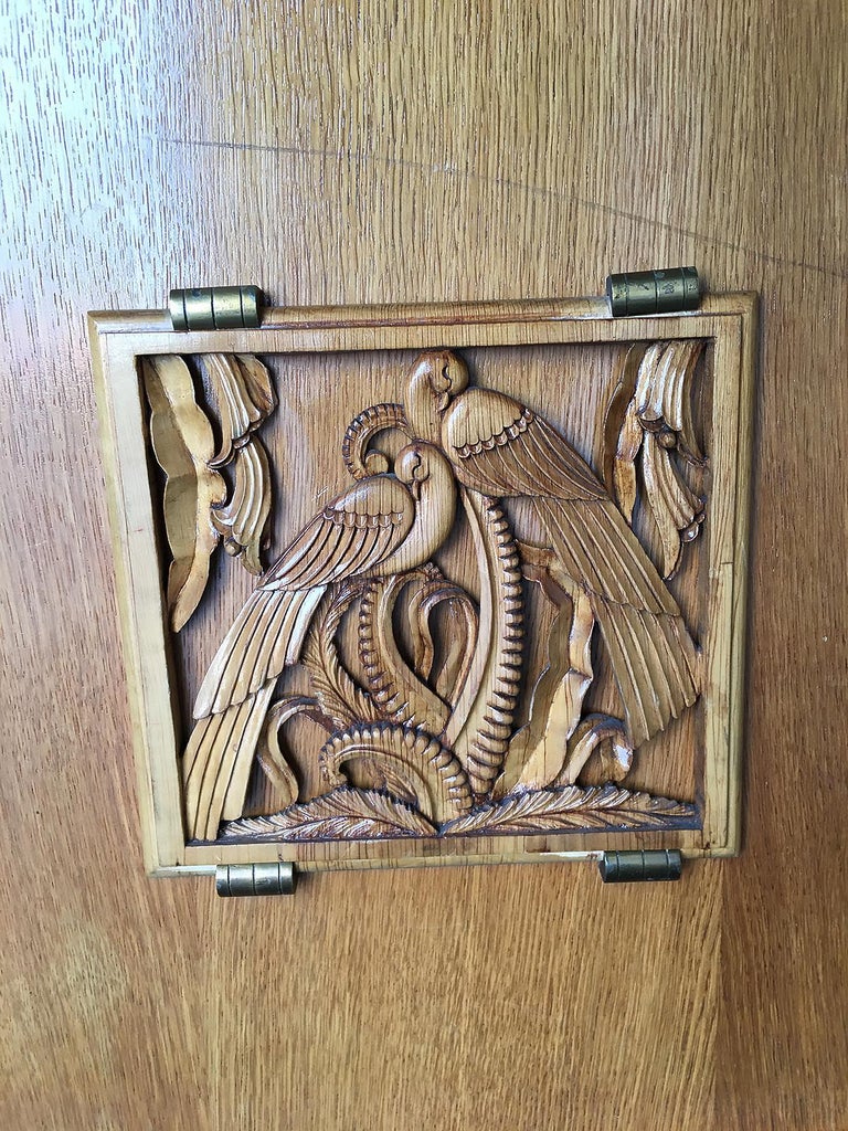 James Mont Style Sideboard with Carved Art Sculpture