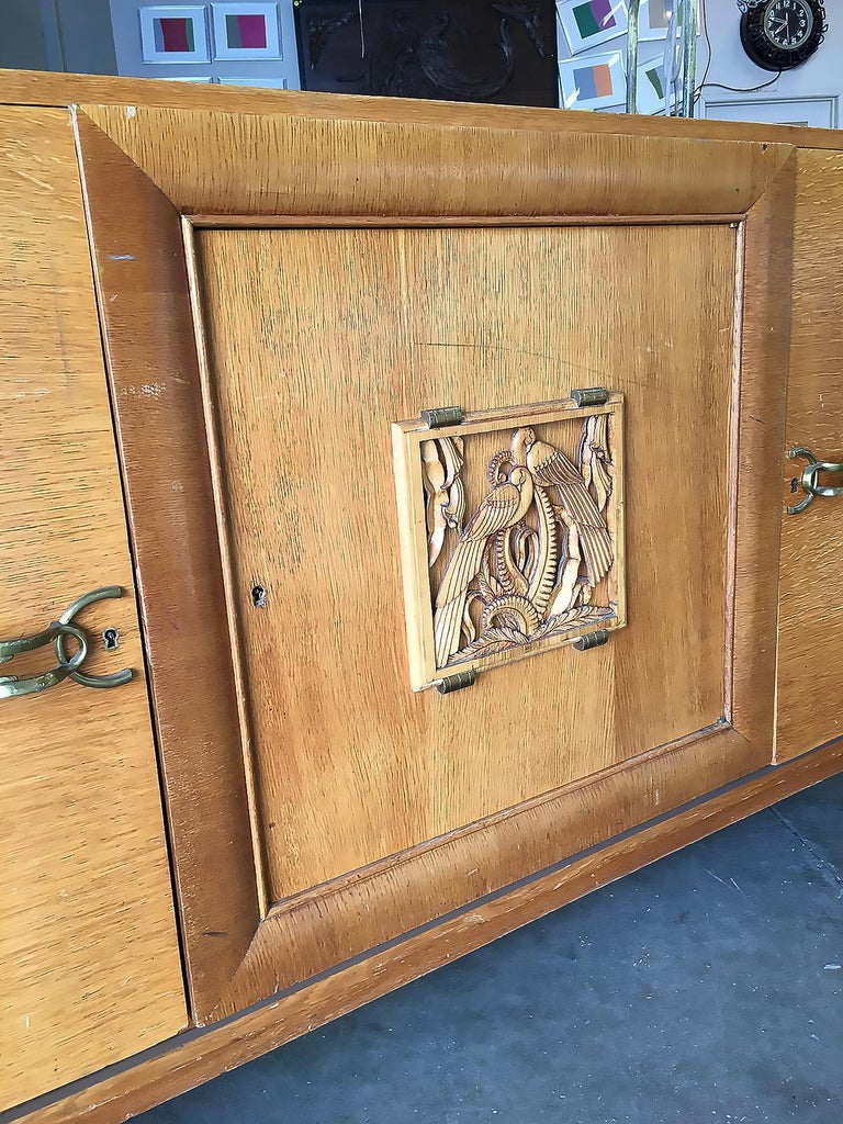 James Mont Style Sideboard with Carved Art Sculpture