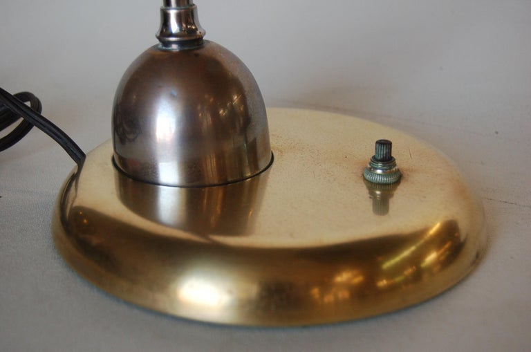Brass and Chrome Machine Age Bell Shade Reading Desk Lamp