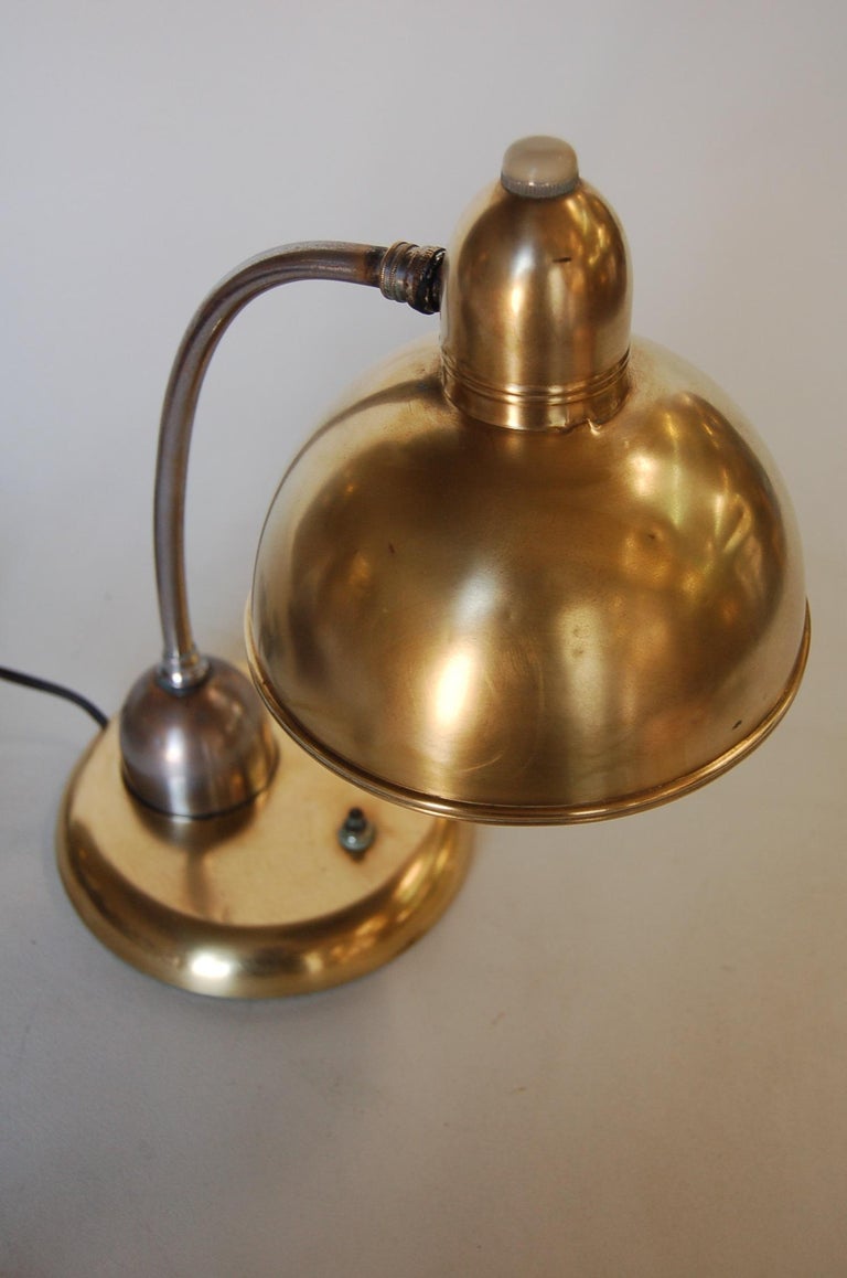 Brass and Chrome Machine Age Bell Shade Reading Desk Lamp