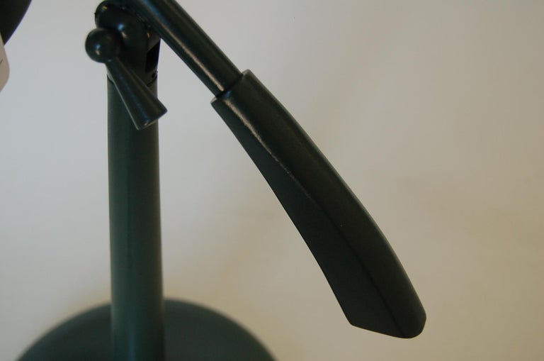 Midcentury Green Enamel Brass Swivel Table Lamp with Large Saucer Shade