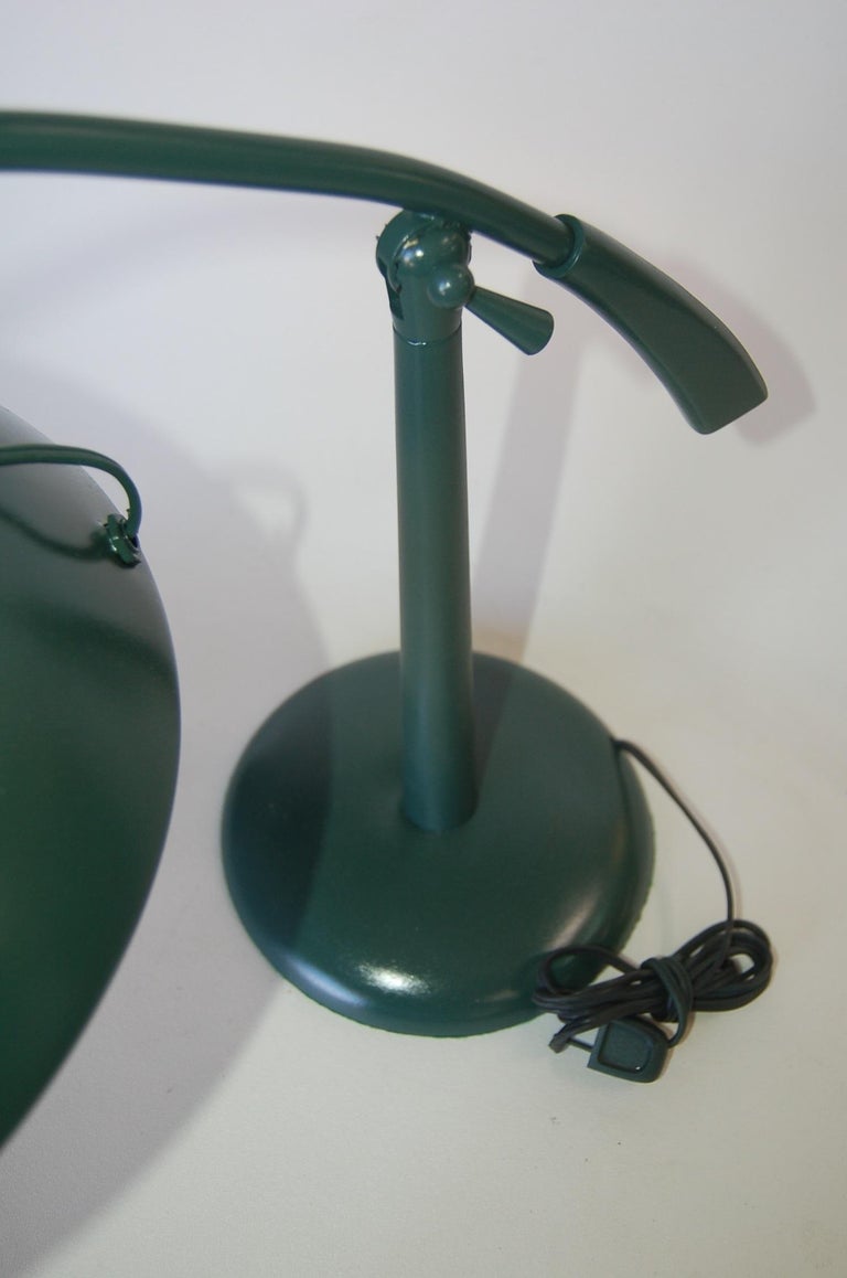 Midcentury Green Enamel Brass Swivel Table Lamp with Large Saucer Shade