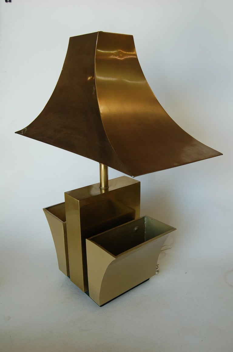 Brass Pagoda Table Lamp with Double Planter