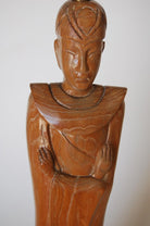 Midcentury Carved Oak Chinese Monk Wood Figure Lamp