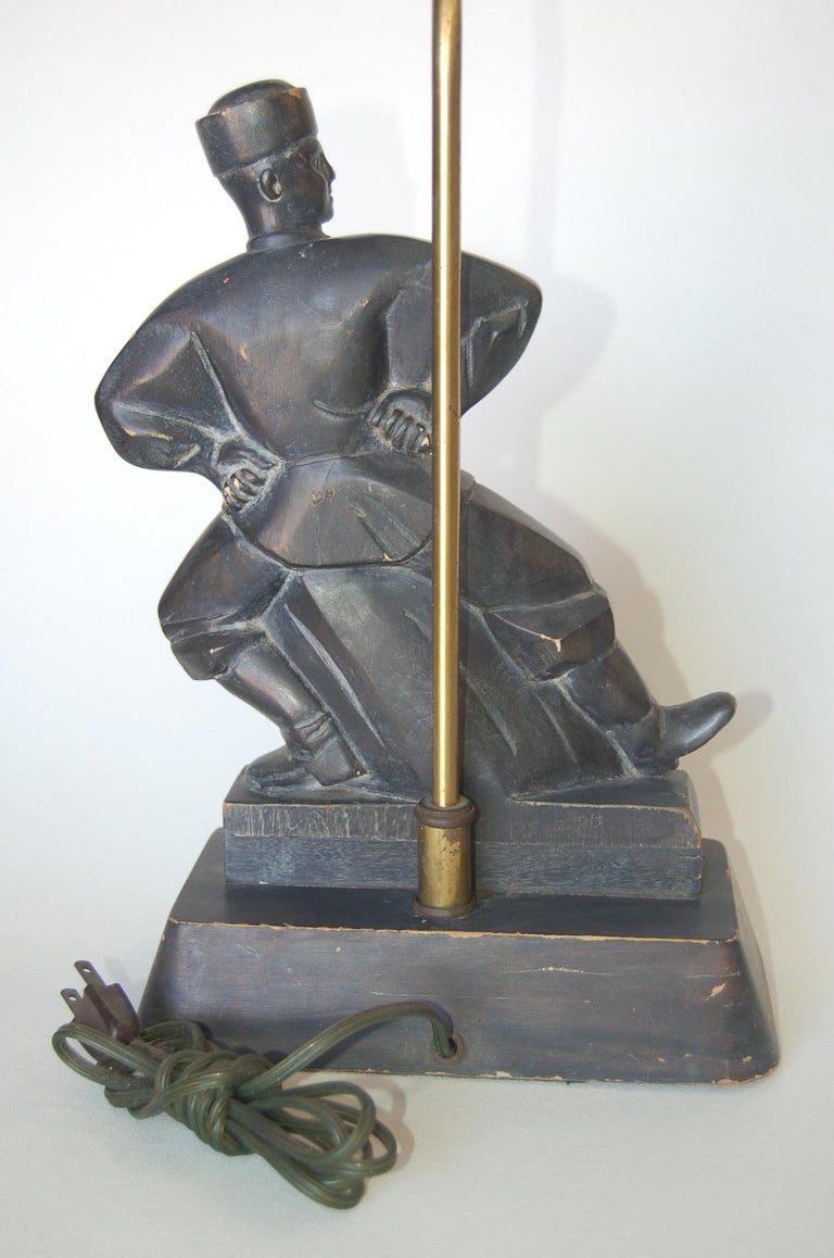 Hand Carved Wood Cossack Russian Dancer Table Lamp Signed Jascha Heifetz