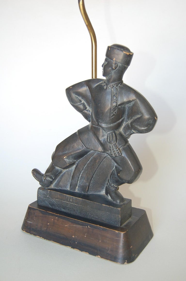 Hand Carved Wood Cossack Russian Dancer Table Lamp Signed Jascha Heifetz