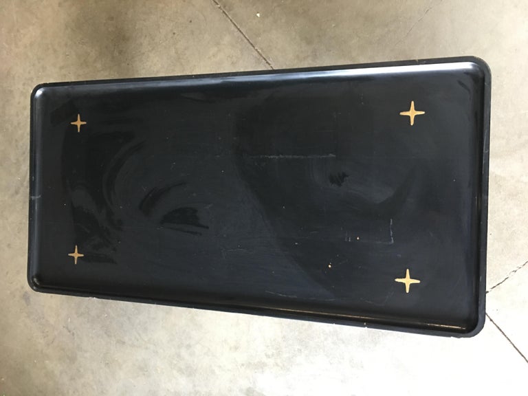 Rare Midcentury Black Lacquer Coffee Table with Solid Cast Bronze Base