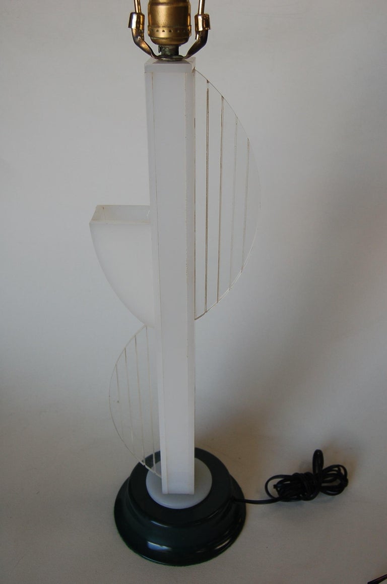 Mid-Century Modern White Lucite Table Lamp with Side Planter by Moss Lighting