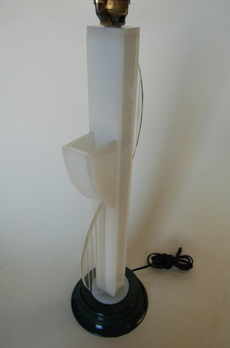 Mid-Century Modern White Lucite Table Lamp with Side Planter by Moss Lighting