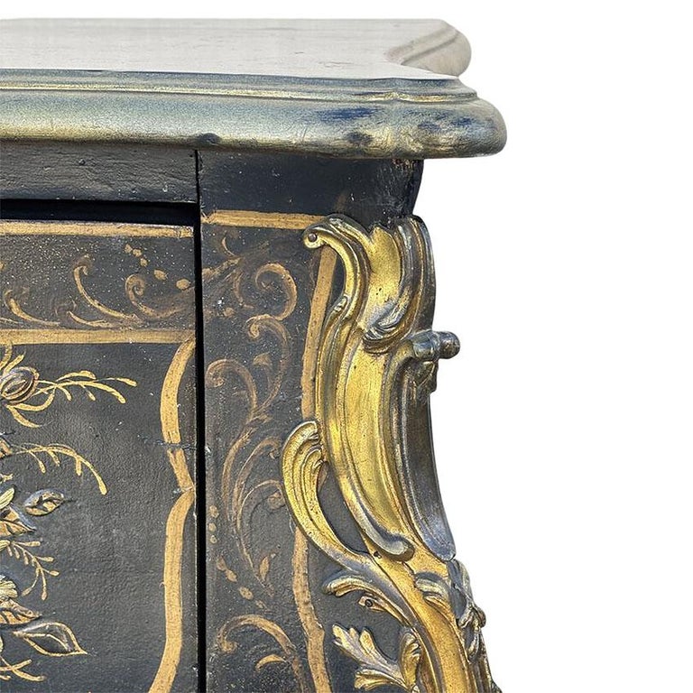 19th Century French with Brass Encroûtement Bombe Shaped Chinoiserie Commode
