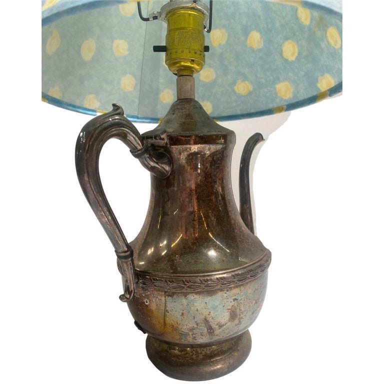 Antique Art & Crafts Silver-Plated Vintage Teapot Lamp
