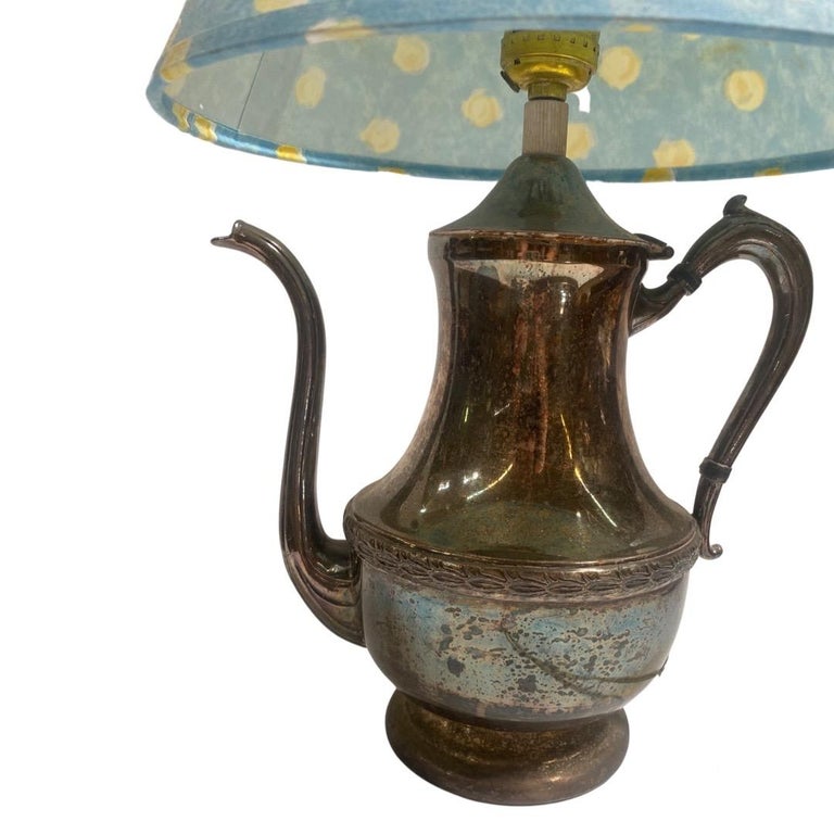 Antique Art & Crafts Silver-Plated Vintage Teapot Lamp