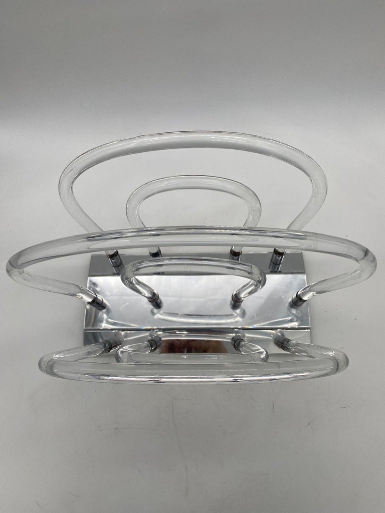 Vintage Dorothy Thorpe Magazine Rack Lucite Mirror and Mylar "Chrome"