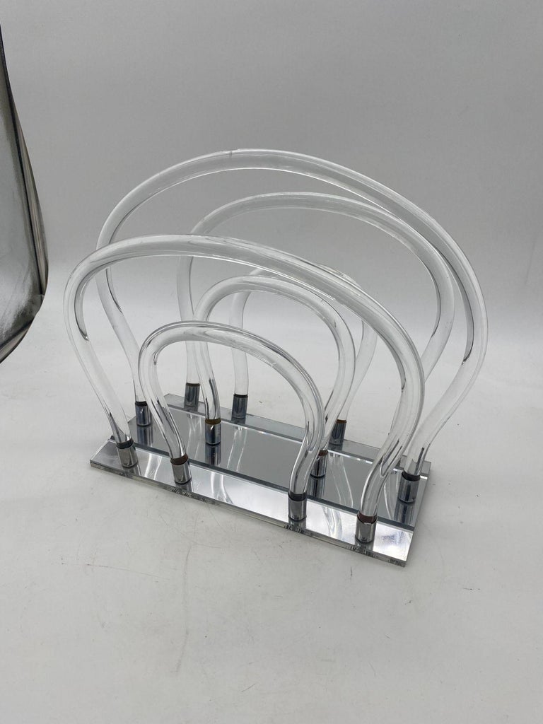 Vintage Dorothy Thorpe Magazine Rack Lucite Mirror and Mylar "Chrome"