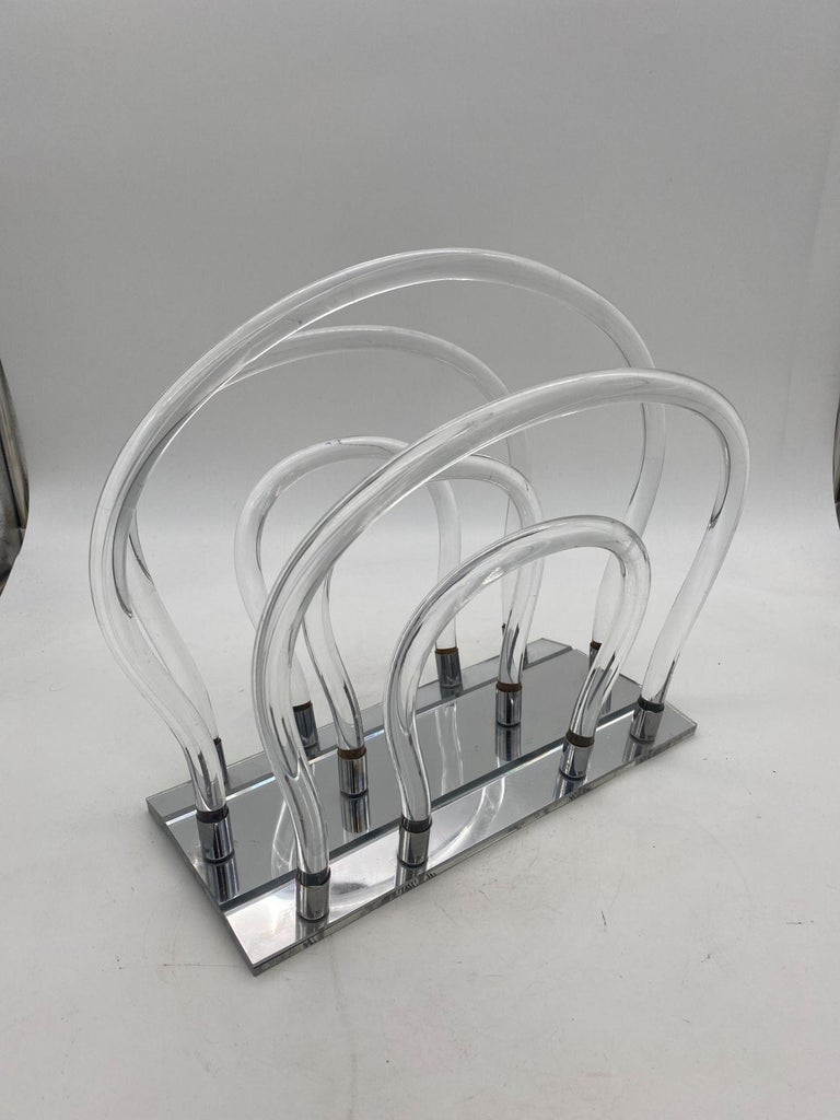 Vintage Dorothy Thorpe Magazine Rack Lucite Mirror and Mylar "Chrome"
