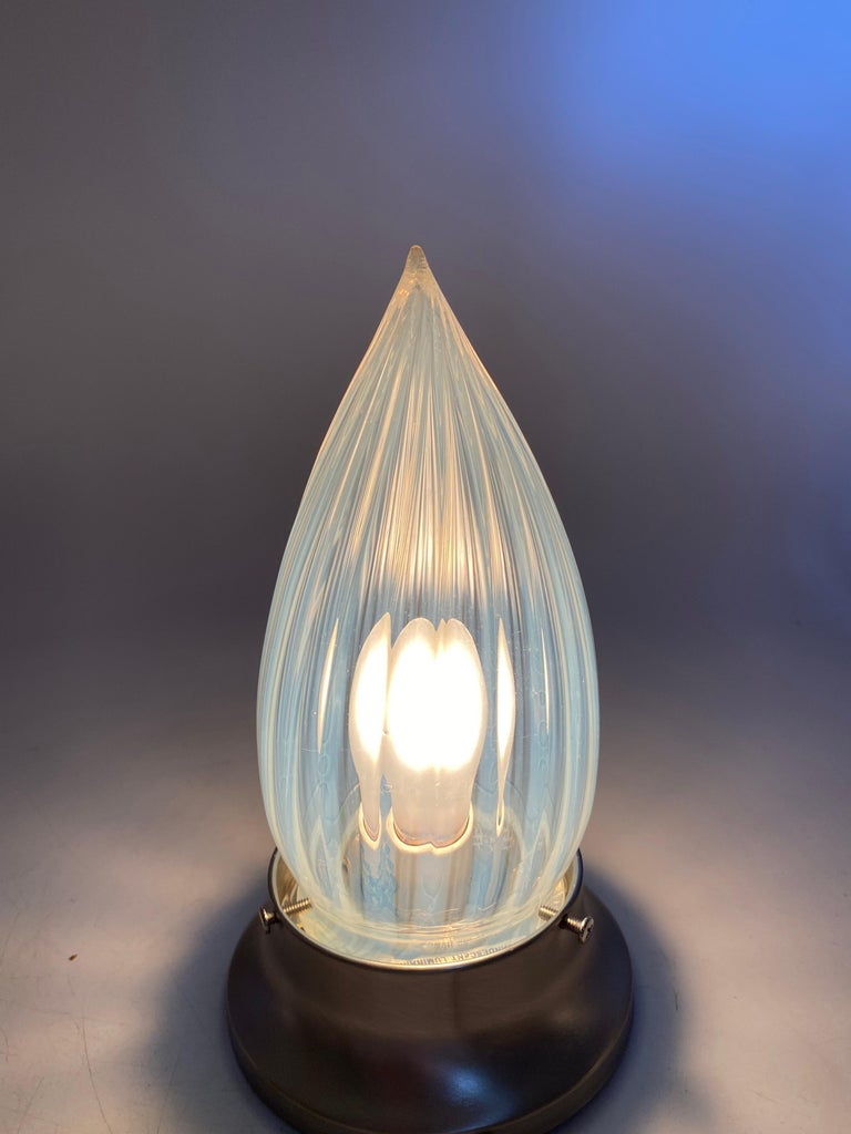 1960s Vintage Opalescent Vertical Swirl Glass Bullet Light Globe with Fitter