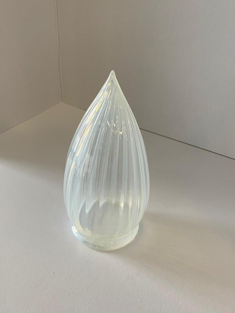 1960s Vintage Opalescent Vertical Swirl Glass Bullet Light Globe with Fitter