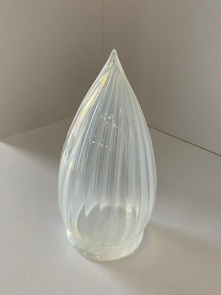 1960s Vintage Opalescent Vertical Swirl Glass Bullet Light Globe with Fitter