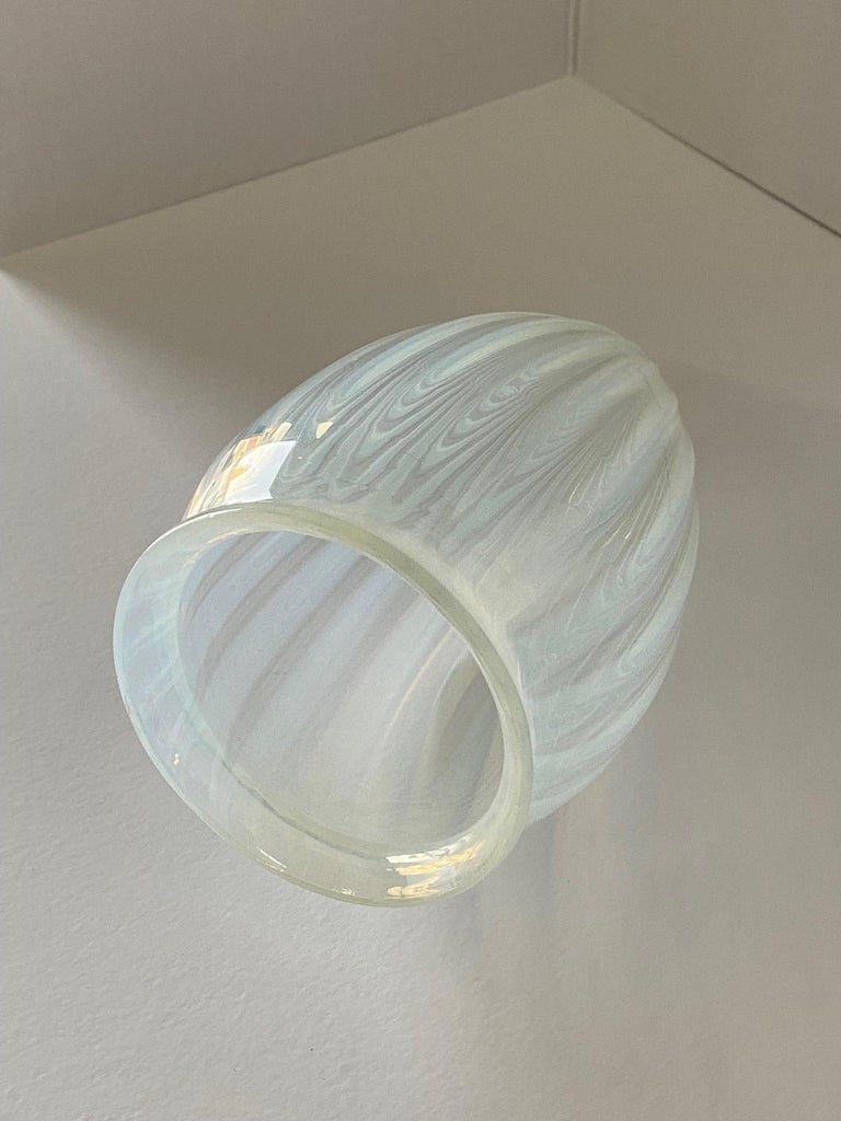 1960s Vintage Opalescent Vertical Swirl Glass Bullet Light Globe with Fitter