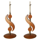 Carved Oak and Brass Biomorphic Modernist Table Lamp, Pair